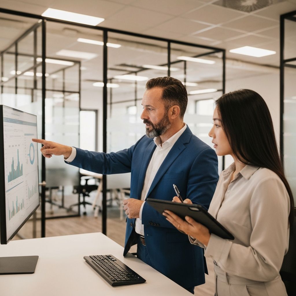 Team reviewing reporting dashboards in an operations meeting